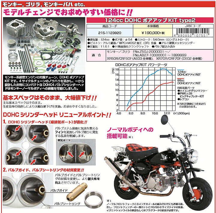 楽天市場】キタコ KITACO 215-1123940 124cc DOHCボアアップキット 旧 