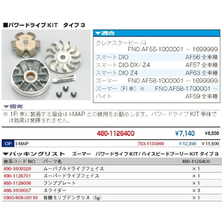 楽天市場 キタコ Kitaco 480 パワードライブキット タイプ3 ホンダ クレアスクーピー スマートdio ズーマー バイト モトキチ