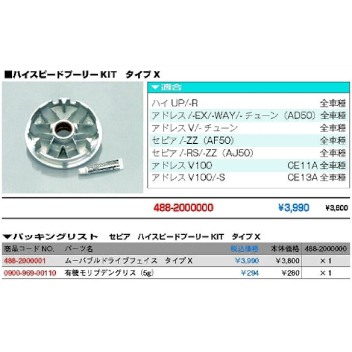 ハイアップ(HI UP)CA1DA-124210〜 ハイスピードプーリーキット タイプX KITACO(キタコ)