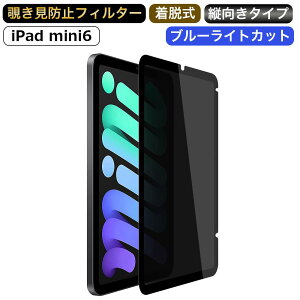 iPad mini (A17 Pro) 2024年モデル / iPad mini 6 向けの (縦向タイプ) 覗き見防止 着脱式 プライバシーフィルター ブルーライトカット 保護フィルム 反射防止 粘着式 取り外し可能 アイパッド ミニ 7