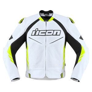 ★エントリーでポイント10倍★ICON メンズ HYPERSPORTS2 PRIME レザージャケット ホワイト/Hi-Viz