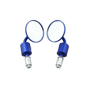 モーターサイクル CNC バーエンドサイドミラー ラウンドバック ブルー 3インチ