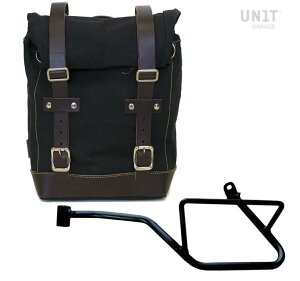 モトグッチV7 850 キャンバスサイドバッグ ブラック/ブラウン&サポート 左側 ユニットガレージ