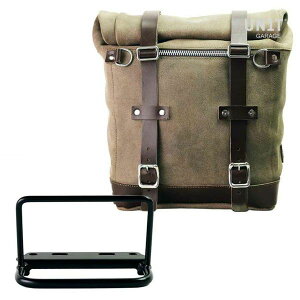 ROYALENFIELD コンチネンタル/インターセプター650 ワックス防水加工 スプリットレザーサイドバッグ スクラム 22-30L モスグレイ &サポート フレームキット