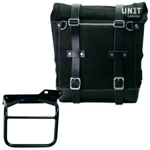 ROYALENFIELD ヒマラヤ/スクラム411 ワックス防水加工スプリットレザーサイドバッグ スクラム22-30L ジェットブラック &サポート フレーム右側 UNIT GARAGE