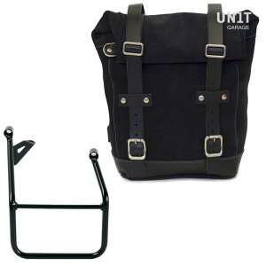 BMW R1300GS ワックス防水加工スエードレザーサイドバッグ 10L-14L ジェットブラック&サイドバッグサポート フレーム右側キット ユニットガレージ