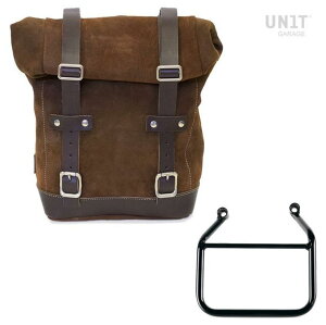 トライアンフ スピード400/スクランブラー400X ワックス防水加工スエードレザーサイドバッグ コロラドブラウン&バッグサポート 左側キット ユニットガレージ