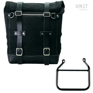 トライアンフ スピード400/スクランブラー400X ワックス防水加工スエードレザーサイドバッグ ジェットブラック&バッグサポート 左側キット ユニットガレージ