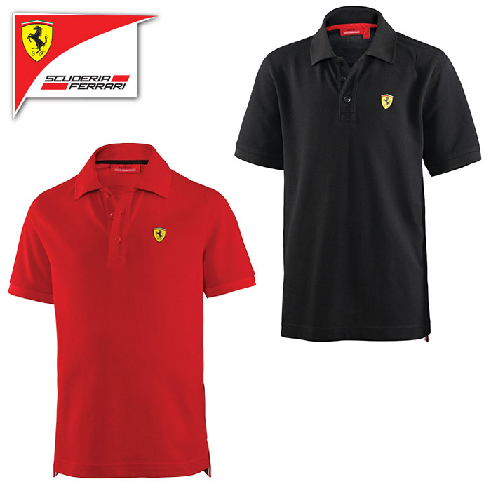 ◎23 Ferrari フェラーリ ロゴ 刺繍 半袖  ポロシャツ レッド