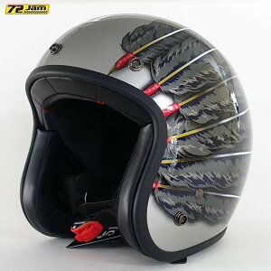 72JAM Helmet IW-01 IWAKI Fifty one Feather Design �u���b�N�t�F�U�[ �V���o�[�x�[�X �O���X�d�グ FREE�T�C�Y(57-60cm����)