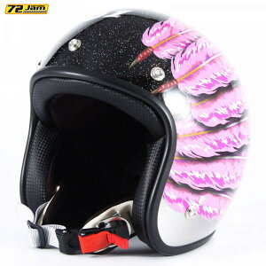 72JAM Helmet IWL-04 IWAKI Fifty one Feather Design �s���N�t�F�U�[ �u���b�N/�V���o�[�O���f�[�V�����x�[�X �O���X�d�グ S�T�C�Y(55-57cm����)