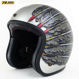 72JAM Helmet IW-01M IWAKI Fifty one Feather Design ��51 �u���b�N�t�F�U�[ �V���o�[�x�[�X �O���X�d�グ FREE�T�C�Y(57-60cm����)