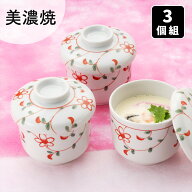 美濃焼 花赤絵 むし碗 3個組 茶碗蒸し 食器 蒸し碗 茶碗蒸し碗 セット 容器 茶碗蒸し器 蒸碗 蓋物 保存容…