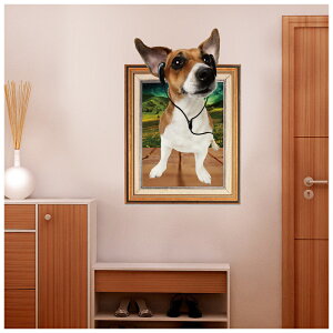 送料無料 ウォールステッカー ウォールシール 犬 イヌ いぬ DOG フォトフレーム風 額縁 だまし絵 トリックアート 3D 立体的 飛び出す 子供部屋 こども部屋 可愛い おもしろい びっくり 壁シー