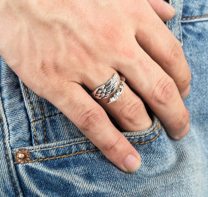 楽天市場 送料無料 指輪 リング メンズ 男性 デザインリング メンズアクセサリー オープンリング シルバー レトロ やり 羽毛 天使の羽 おしゃれ かっこいい カジュアル 個性的 Motto Motto