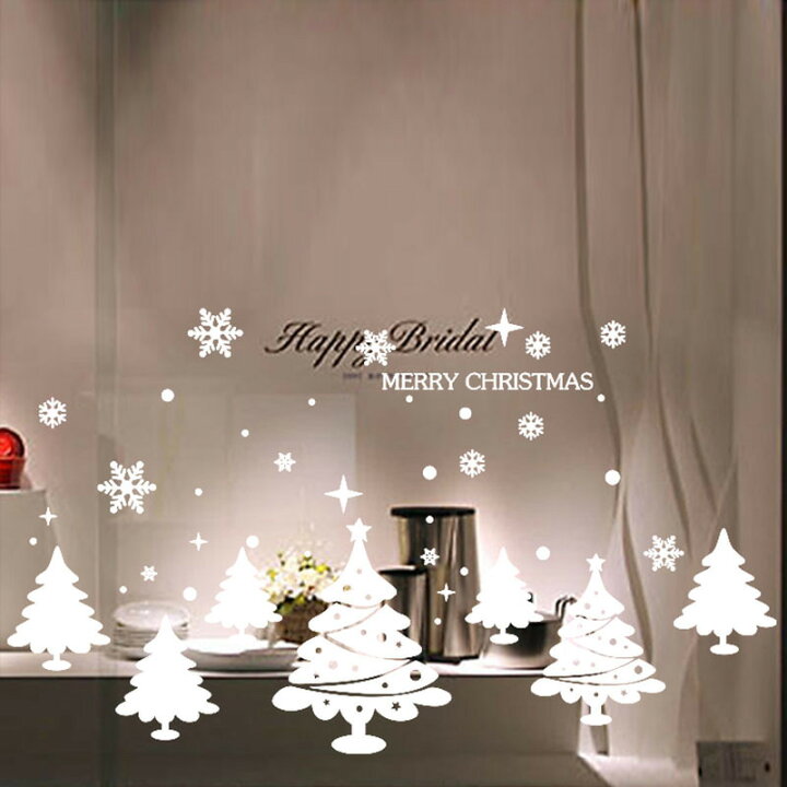 楽天市場 送料無料 ウォールステッカー 壁紙シール ウォールシール クリスマス Merry Christmas クリスマスツリー 雪の結晶 キラキラ 白 ホワイト おしゃれ キレイ かわいい 素敵 Diy 壁面装飾 窓ガラス デコレーション 飾りつけ リビング 寝 Motto Motto