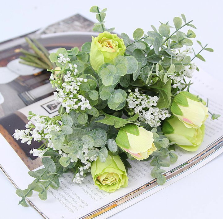 楽天市場 送料無料 造花 ユーカリ バラ ばら 薔薇 カスミ草 かすみ草 フェイクグリーン 人工植物 母の日 イミテーション インテリア おしゃれ オシャレ 綺麗 きれい アレンジメント 装飾 装飾雑貨 フラワーアレンジメント 花束用グリーン アレンジ用グリーン Motto Motto