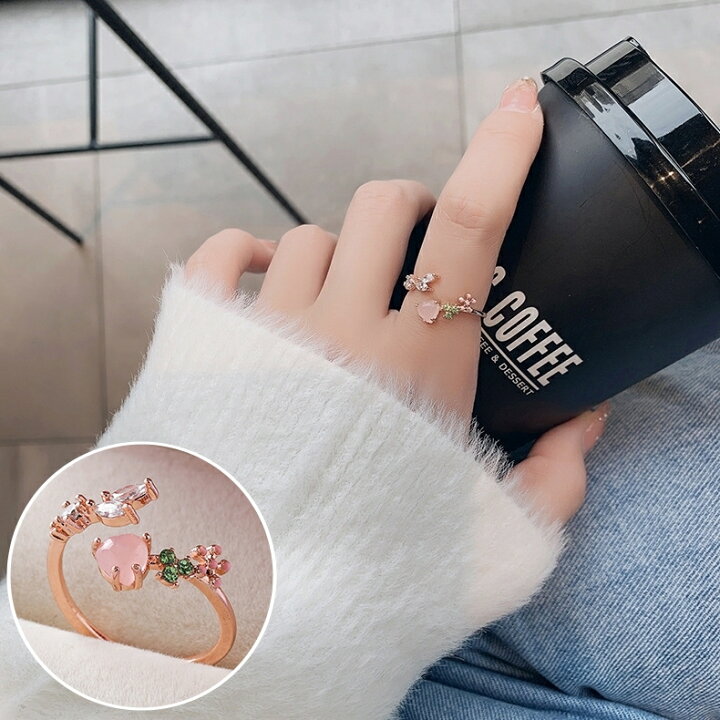 指輪 ファッションリング オープンリング レディース アクセサリー ビジュー ラインストーン キラキラ ハート 華奢 2連風 重ね付け風 カジュアル 73 Off