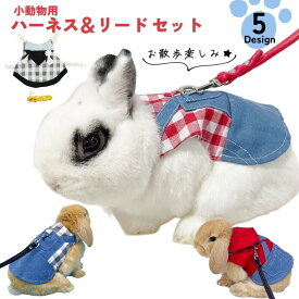 送料無料 ペットウェア 小動物用 ハーネス リード セット うさぎ ウサギ モルモット フェレット デニムスカート風 チェック 散歩 リード紐 チェック柄 さんぽ 部屋んぽ
