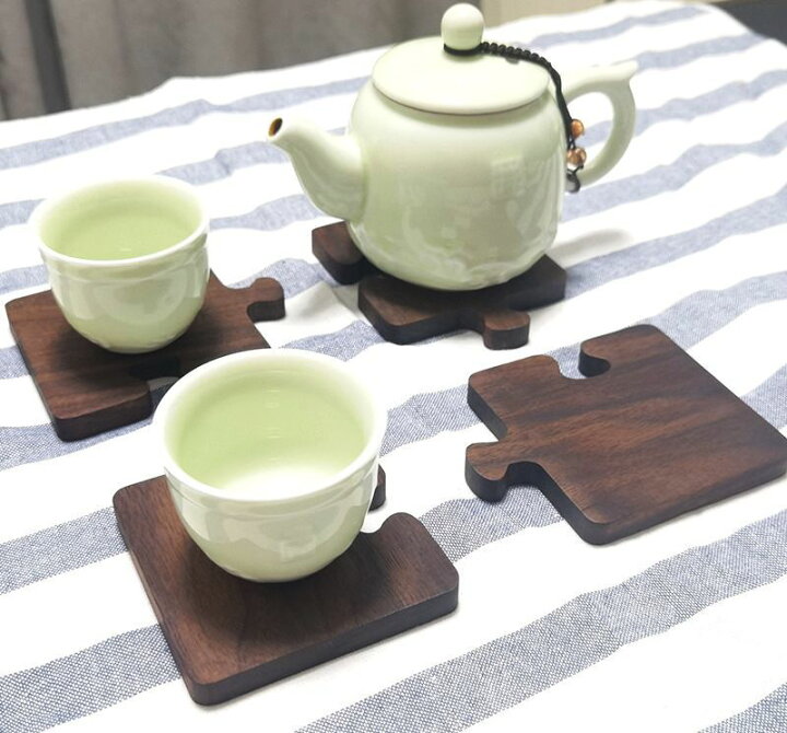 楽天市場】送料無料 コースター 茶托 4枚セット 木製 茶たく パズル型 