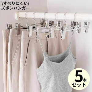 送料無料 ズボンハンガー ボトムハンガー 5本 ステンレス クリップ ピンチ 多機能 省スペース 洗濯 収納 スラックス パンツ スカート