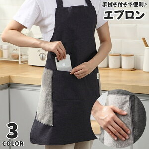 送料無料 エプロン H型 首掛け 手拭き付き ポケット付き シンプル レディース 女性 婦人 カフェエプロン 防水 防汚 無地 おしゃれ 汚れにくい 吸水性 掃除 料理 家事 お手伝い カフェ