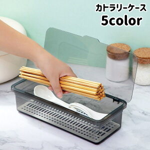 送料無料 カトラリーケース カトラリー収納 収納ボックス 蓋つき 水切り付き 保管 乾燥 ほこり除け クリア 無地 箸 フォーク スプーン ナイフ 小物収納 小物入れ 整理 シンプル キッチン収納