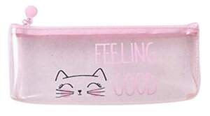 送料無料 ペンケース 筆箱 筆記用具入れ 文房具 文具 雑貨 透明 クリアケース 大容量 水玉 英字 ネコ ピンク 長方形 ファスナー ジッパー ラメ 学生 女の子 可愛い