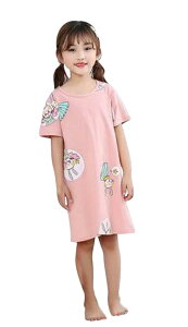 送料無料 パジャマ ルームウェア 親子ペア 子供用 キッズ ジュニア 女の子 半袖 ラウンドネック 膝上丈 ワンピース ネグリジェ シャツ コットン トップス イラスト 動物 花柄 パイナップル