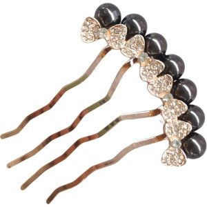 送料無料 ヘアコーム かんざし レディース ヘアアクセサリー 髪留め 髪飾り ヘアアレンジ 簪 フェイクパール ラインストーン リボン型 女性 可愛い おしゃれ 結婚式 二次会 パーティー 上品