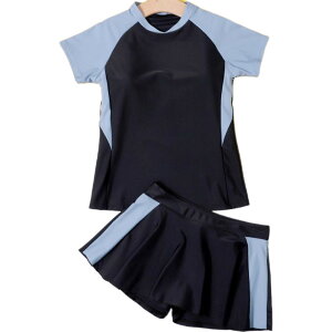送料無料 水着 スイムウェア ジュニア レディース セパレート セットアップ 上下セット 半袖 Tシャツ型 スカート付きズボン キュロット スカパン 女の子 小学生 中学生 高校生 大人 ラグラン