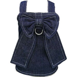 送料無料 ドッグウェア 犬服 キャミソール ワンピース ペット 犬 猫 デニム 洋服 ノースリーブ 前開き リボン フリル 可愛い 春夏 軽量 キャミワンピ プルオーバー マジック テープ 着せやす