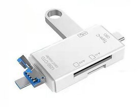 送料無料 6in1 外付けメモリカードリーダー SD MicroSD TF USB2.0 Type-C MicroUSB OTG機能 データ転送 接続 Android スマホ タブレット ハブ コンパクト 持ち歩き