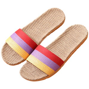 送料無料 サンダル レディース メンズ ユニセックス 室内履き 室内用 ぺたんこ スリッパ ゴム底 麻風 ボーダー フラットソール つっかけ カジュアル 夏