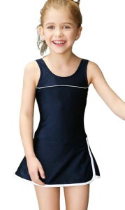 送料無料 スクール水着 ワンピース スカート スイムウエア 子供用 キッズ ジュニア 女の子 女子 小学生 中学生 シンプル カラーライン 学校 水泳 スイミング 海水浴 プール ビーチ 夏 スポー