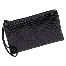 送料無料 セカンドポーチ ハンドストラップ付き 鞄 カバン ミニ財布 セカンドバッグ スマホ入れ お札入れ 手持ち 小さめ コンパクト ワニ柄 クロコダイル柄 男女兼用 スマホポーチ つや感 光沢感 おしゃれ シンプル 上品 きれいめ お出かけ ユニセックス レディース メンズ