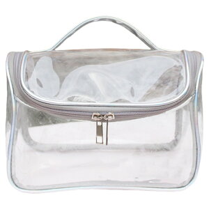 送料無料 化粧ポーチ バニティポーチ 大容量 コスメポーチ レディース ダブルジッパー 持ち手付き 透明 クリア 中身が見える コスメボックス コスメ収納 化粧バッグ メイク道具入れ 小物入