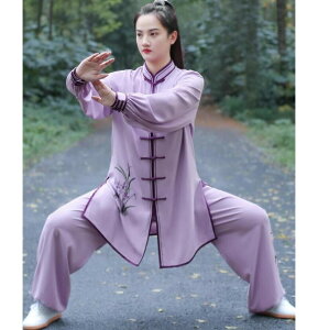 太極拳 ウェア 上下セット ゆったり 女性 動きやすい功夫 中華風 太極拳服 蘭花 花柄柔らかい 肌に優しい レディース 武術服 カンフー 大きいサイズ ウーシュー チャイナ服 武術 太極拳 功夫