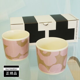 マリメッコ コーヒーカップ2個セット（ラテマグ） UNIKKO/PINK on BEIGE【店頭受取も可 吹田】
