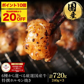 S【P10倍&期間限定20%OFF！5,940円→4,750円】6種から選べる 厳選 国産 牛 特撰 ホルモン 焼き（240g×3袋）720g バーベキュー（BBQ）焼肉 牛ホルモン 焼肉 小腸 丸腸 お取り寄せ 肉 マルチョウ シマチョウ ミノ ギアラ 上ミノ ハラミ お歳暮 お歳暮ギフト