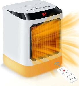 【2025新登場&リモコン付き】セラミックヒーター 小型 電気ファンヒーター 足元 暖房器具 速暖 温風 熱風2段階切替 液晶タッチパネル 25-32°C自由温度調節可能 切タイマー機能 携帯便利取っ手
