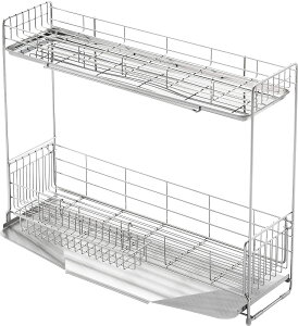 送料無料 ヨシカワ 日本製 水切りラック シンクサイド 幅の広がる2段水切り 15〜27.5×57cm 1306081