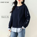 【3/3 50%OFF！2点購入クーポンで】リボン付き袖ラインレイヤード風スウェット レディース トップス 長袖 スウェット …