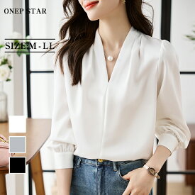 【2/10 50%OFF！クーポンで】Vネック×ギャザー袖ブラウス レディース トップス ブラウス 長袖 Vネック ギャザー袖 ゆったり 上品 大人カジュアル 春 秋 20代 30代 40代 50代 ワンピスター