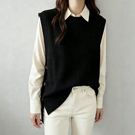 【2/11 55%OFF！3点以上購入クーポンで】ニットベスト レディース アウター トップス ニット ベスト ノースリーブ サイドボタン付き 重ね着 無地 シンプル ゆったり 春 秋 冬 20代 30代 40代 50代 ワンピスター