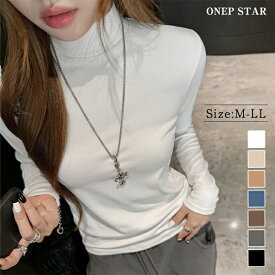【2/10 50%OFF！クーポンで】モックネックリブカットソー レディース トップス モックネック 長袖 リブ フィットシルエット きれいめ シンプル カジュアル 秋 冬 20代 30代 40代 50代 ワンピスター