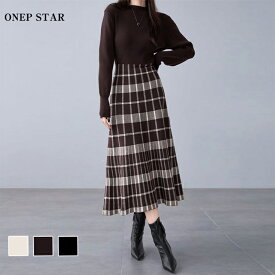 【2/10 50%OFF！クーポンで】リブトップ×チェック柄切替ワンピース レディース ワンピース ロング 長袖 チェック柄 リブトップ Aライン 大人カジュアル 秋 冬 20代 30代 40代 50代 ワンピスター