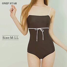 【5/10 全品50%OFF！24時間限定クーポンで】配色ストラップワンピース レディース 水着 スイムウェア ワンピース 配色ストラップ リボン シンプル 体型カバー 大人カジュアル 20代 30代 40代 50代 ワンピスター