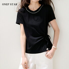 【6/17 50%OFF！2点購入クーポンで】サイドリボンカットソートップス レディース トップス カットソー Tシャツ 半袖 サイドリボン ナチュラル 大人カジュアル 春 夏 20代 30代 40代 50代 ワンピスター
