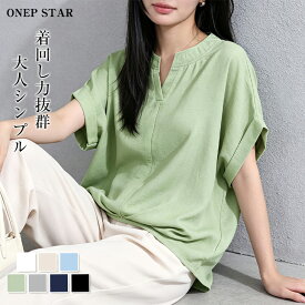 【7/22 50%OFF！2点購入クーポンで】キーネック半袖とろみブラウス レディース トップス ブラウス シャツ 半袖 キーネック 二の腕カバー オフィス きれいめ 通勤 春 夏 20代 30代 40代 50代 ワンピスター